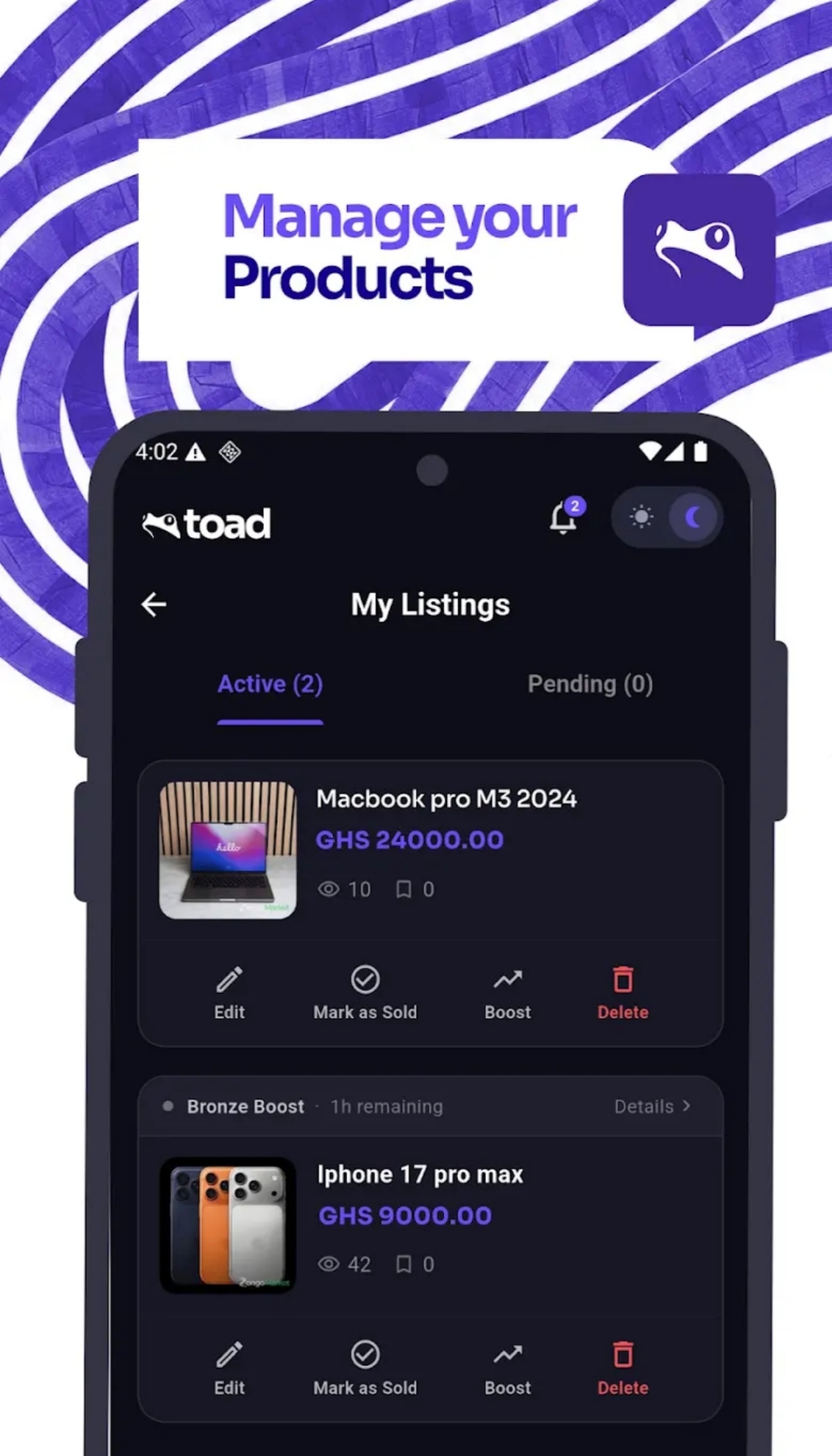 Toad seller listing preview